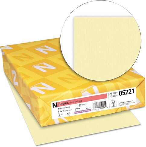 Neenah Paper 05221 CLASSIC Linen Writing Paper, 24lb, 8 1/2 x 11, Baronial Ivory, 500 Sheets in Kuwait