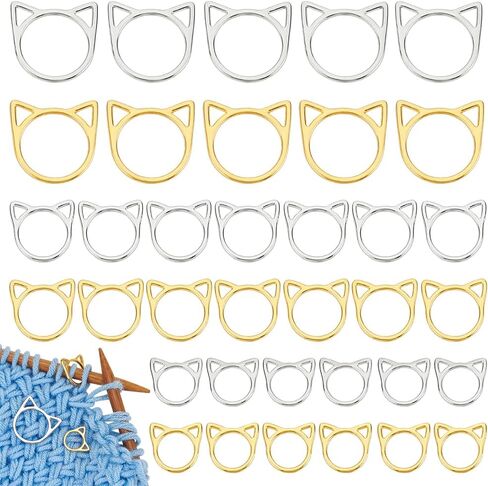 GOMAKERER 60 Pcs 3 Sizes Cat Knitting Stitch Marker Rings, Alloy Loop Stitch Marks Animal Knitting Stitch Mark Knitting Supplies Accessories for DIY and Handmade Crafts in Kuwait