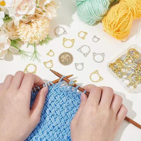 GOMAKERER 60 Pcs 3 Sizes Cat Knitting Stitch Marker Rings, Alloy Loop Stitch Marks Animal Knitting Stitch Mark Knitting Supplies Accessories for DIY and Handmade Crafts in Kuwait