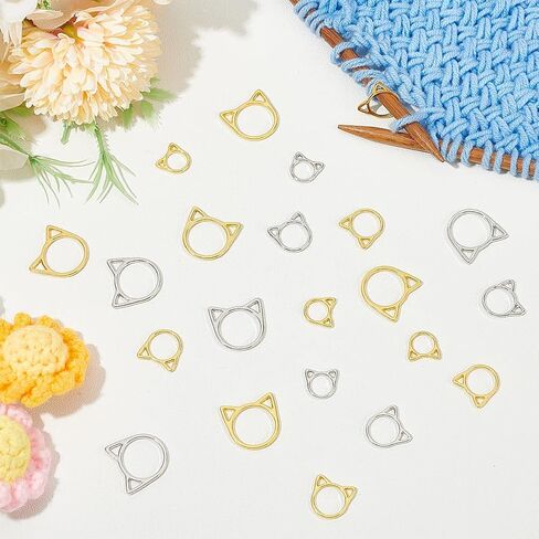 GOMAKERER 60 Pcs 3 Sizes Cat Knitting Stitch Marker Rings, Alloy Loop Stitch Marks Animal Knitting Stitch Mark Knitting Supplies Accessories for DIY and Handmade Crafts in Kuwait