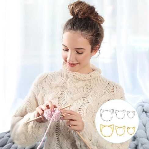 GOMAKERER 60 Pcs 3 Sizes Cat Knitting Stitch Marker Rings, Alloy Loop Stitch Marks Animal Knitting Stitch Mark Knitting Supplies Accessories for DIY and Handmade Crafts in Kuwait