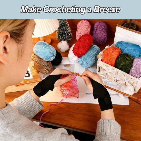 12Pcs Crochet Gloves for Pain Relief, 2 Wrist Supports and 10 Finger Sleeves Guards, Crochet Hook Grips to Reduce Finger Friction and Wrist Discomfort, Comfortable Accessories for Knitting in Kuwait