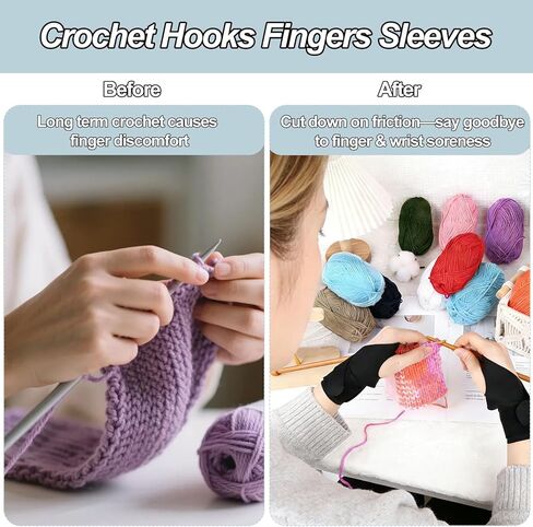 12Pcs Crochet Gloves for Pain Relief, 2 Wrist Supports and 10 Finger Sleeves Guards, Crochet Hook Grips to Reduce Finger Friction and Wrist Discomfort, Comfortable Accessories for Knitting in Kuwait
