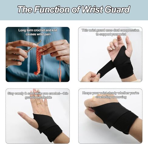 12Pcs Crochet Gloves for Pain Relief, 2 Wrist Supports and 10 Finger Sleeves Guards, Crochet Hook Grips to Reduce Finger Friction and Wrist Discomfort, Comfortable Accessories for Knitting in Kuwait