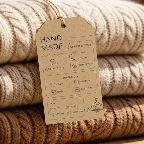 50Pcs Kraft Brown Handmade Care Tags, Vintage Style Washing Instruction Hang Tag Cards for Knitted Blanket, Clothing, Shirt & DIY Crafts,2x3.5Inch in Kuwait