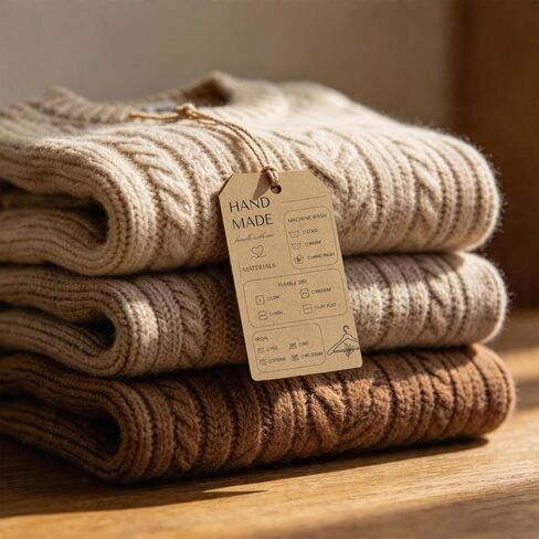 50Pcs Kraft Brown Handmade Care Tags, Vintage Style Washing Instruction Hang Tag Cards for Knitted Blanket, Clothing, Shirt & DIY Crafts,2x3.5Inch in Kuwait