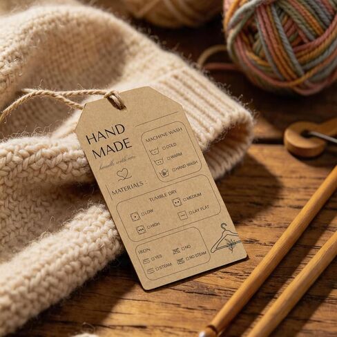 50Pcs Kraft Brown Handmade Care Tags, Vintage Style Washing Instruction Hang Tag Cards for Knitted Blanket, Clothing, Shirt & DIY Crafts,2x3.5Inch in Kuwait