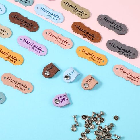 30Pcs Custom Handmade Leather Labels Handmade Tag for Crochets Colorful Sewing Labels with Love Hearts Leather Tags for Handmades Items Embellishment Knit Accessories with 30 Rivets in Saudi Arabia