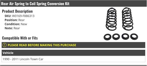 طقم تحويل زنبرك الهواء الخلفي إلى زنبرك ملفوف من Marketplace Auto Parts - 6 قطع - متوافق مع سيارة لينكولن تاون كار 1990-2011 in Kuwait