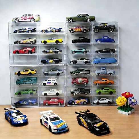 4-Pack Acrylic Display Case for 1/64 Scale Matchbox Wheels Toy Car,32 Slots Hot Wheels Storage Qrganizer with Clear Snap-On Dust Cover 6 X 7.5 X 1.3 Inches in Saudi Arabia
