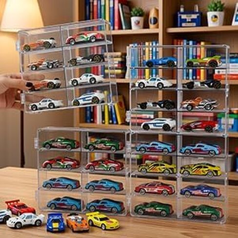 4-Pack Acrylic Display Case for 1/64 Scale Matchbox Wheels Toy Car,32 Slots Hot Wheels Storage Qrganizer with Clear Snap-On Dust Cover 6 X 7.5 X 1.3 Inches in Saudi Arabia