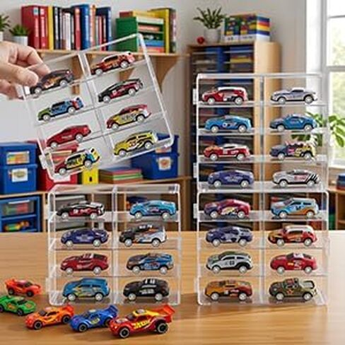 4-Pack Acrylic Display Case for 1/64 Scale Matchbox Wheels Toy Car,32 Slots Hot Wheels Storage Qrganizer with Clear Snap-On Dust Cover 6 X 7.5 X 1.3 Inches in Saudi Arabia