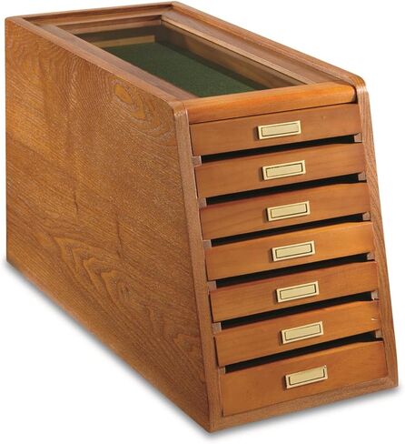 CASTLECREEK Collector's Cabinet Display Case for Collectibles, Wood 7-Drawer Storage Organizer Oak in Saudi Arabia