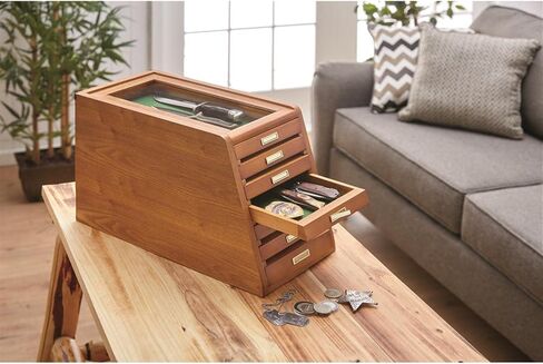 CASTLECREEK Collector's Cabinet Display Case for Collectibles, Wood 7-Drawer Storage Organizer Oak in Saudi Arabia