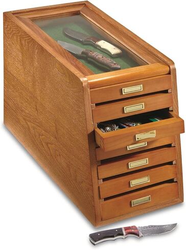 CASTLECREEK Collector's Cabinet Display Case for Collectibles, Wood 7-Drawer Storage Organizer Oak in Saudi Arabia
