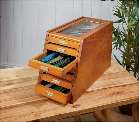 CASTLECREEK Collector's Cabinet Display Case for Collectibles, Wood 7-Drawer Storage Organizer Oak in Saudi Arabia