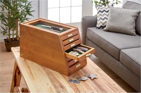 CASTLECREEK Collector's Cabinet Display Case for Collectibles, Wood 7-Drawer Storage Organizer Oak in Saudi Arabia