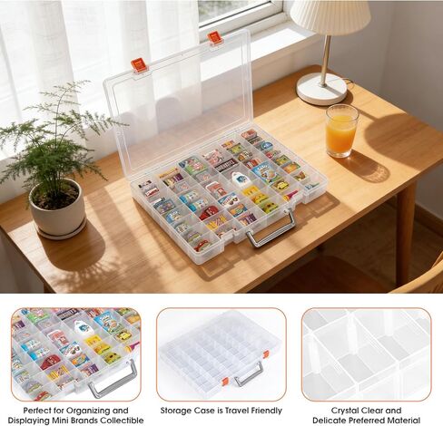 Organizer Box Compatible with Mini Brands Collectibles, 48 Grids Clear Plastic Box with Removable Dividers and Latch Opening, Ideal for Display and Storage of Mini Brands Toys, Travel Friendly in Saudi Arabia