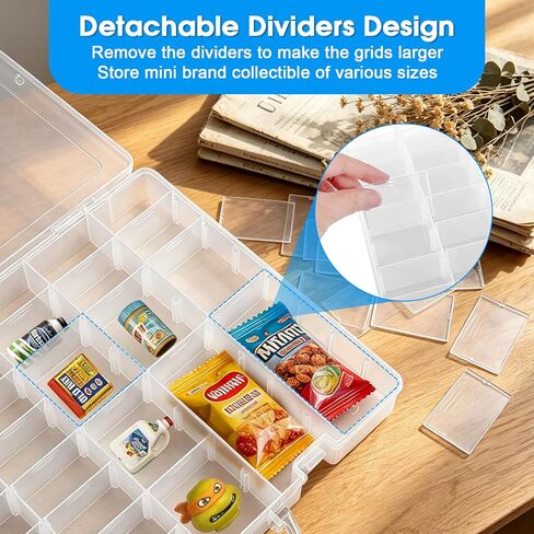 Organizer Box Compatible with Mini Brands Collectibles, 48 Grids Clear Plastic Box with Removable Dividers and Latch Opening, Ideal for Display and Storage of Mini Brands Toys, Travel Friendly in Saudi Arabia
