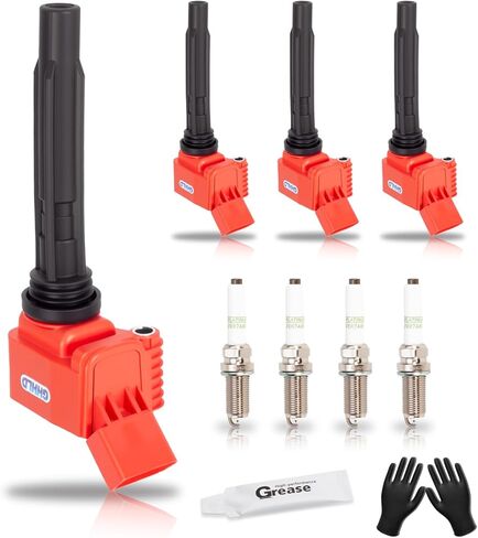 Set of 4 Upgraded Ignition Coil Pack and spark plugs Fits for VW Volkswagen Passat Jetta, for Tiguan Beetle GTI Golf Audi S3 A3 A4 Q3 2013 2014 2015 2016 2017 2018 2019 1.8L Replaces UF765 UF716 in Kuwait