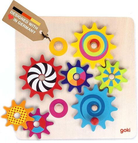 Goki Wooden Spinning Gears 8-Piece Montessori Educational Toys for 3 Years STEM السبب والنتيجة مجموعة بناء للمهارات الحركية الدقيقة والتفكير المنطقي I ألعاب حسية للأطفال الصغار I هدايا لـ 3+ in Kuwait