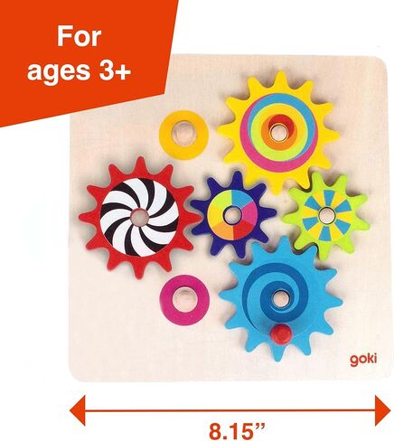 Goki Wooden Spinning Gears 8-Piece Montessori Educational Toys for 3 Years STEM السبب والنتيجة مجموعة بناء للمهارات الحركية الدقيقة والتفكير المنطقي I ألعاب حسية للأطفال الصغار I هدايا لـ 3+ in Kuwait