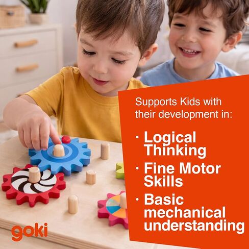 Goki Wooden Spinning Gears 8-Piece Montessori Educational Toys for 3 Years STEM السبب والنتيجة مجموعة بناء للمهارات الحركية الدقيقة والتفكير المنطقي I ألعاب حسية للأطفال الصغار I هدايا لـ 3+ in Kuwait