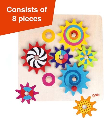 Goki Wooden Spinning Gears 8-Piece Montessori Educational Toys for 3 Years STEM السبب والنتيجة مجموعة بناء للمهارات الحركية الدقيقة والتفكير المنطقي I ألعاب حسية للأطفال الصغار I هدايا لـ 3+ in Kuwait