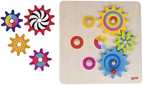 Goki Wooden Spinning Gears 8-Piece Montessori Educational Toys for 3 Years STEM السبب والنتيجة مجموعة بناء للمهارات الحركية الدقيقة والتفكير المنطقي I ألعاب حسية للأطفال الصغار I هدايا لـ 3+ in Kuwait