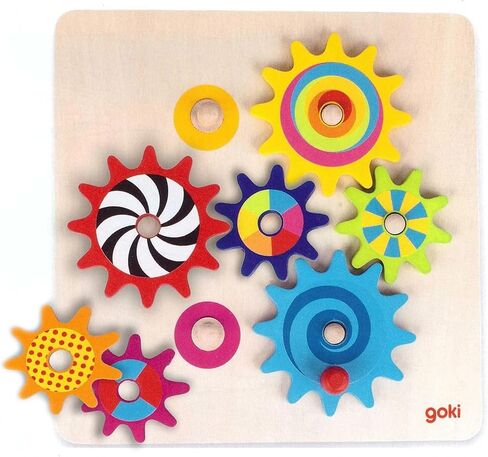 Goki Wooden Spinning Gears 8-Piece Montessori Educational Toys for 3 Years STEM السبب والنتيجة مجموعة بناء للمهارات الحركية الدقيقة والتفكير المنطقي I ألعاب حسية للأطفال الصغار I هدايا لـ 3+ in Kuwait