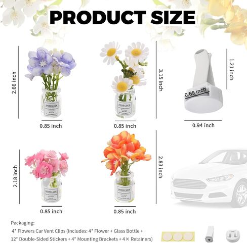 4 Pack Cute Flowers Car Vent Clips,Daisies & Trumpet Flowers Air Vent Clips Car Accessories for Cars Decorations,Universal Cars Clip for Vents Interior Accessories as Gifts for Women in Kuwait