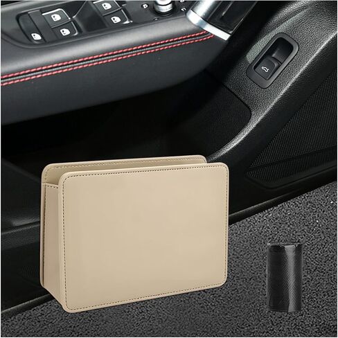 Car Trash Can, Foldable Vehicle Garbage Organizer Hanging Storage Container with 30 PCS Trash Bags, Waterproof Leather Garbage Bin Portable Dustbin for Most Cars Trucks SUVs (Black) in Kuwait