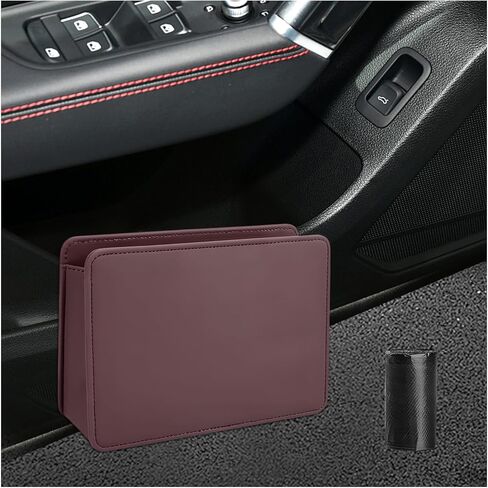 Car Trash Can, Foldable Vehicle Garbage Organizer Hanging Storage Container with 30 PCS Trash Bags, Waterproof Leather Garbage Bin Portable Dustbin for Most Cars Trucks SUVs (Black) in Kuwait