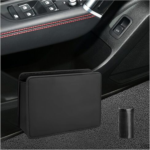 Car Trash Can, Foldable Vehicle Garbage Organizer Hanging Storage Container with 30 PCS Trash Bags, Waterproof Leather Garbage Bin Portable Dustbin for Most Cars Trucks SUVs (Black) in Kuwait