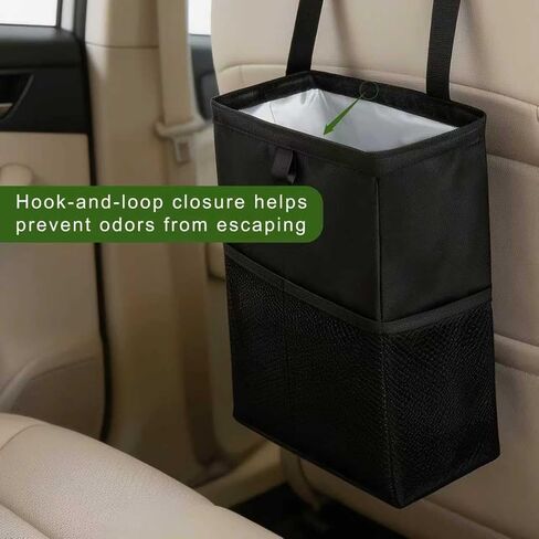 Car Trash Can, 3.4 Gallons Leak-Proof Hanging Trash Bin with Hook and Loop Lid and Handle, Multipurpose Car Organizer with Storage Pockets for SUV, Truck, RV and Camping in Saudi Arabia