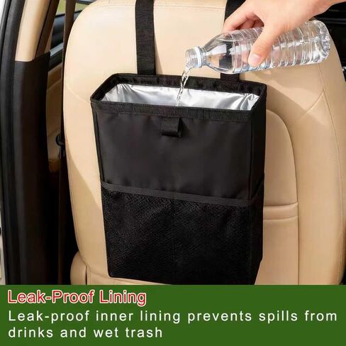 Car Trash Can, 3.4 Gallons Leak-Proof Hanging Trash Bin with Hook and Loop Lid and Handle, Multipurpose Car Organizer with Storage Pockets for SUV, Truck, RV and Camping in Saudi Arabia