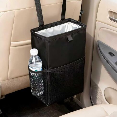 Car Trash Can, 3.4 Gallons Leak-Proof Hanging Trash Bin with Hook and Loop Lid and Handle, Multipurpose Car Organizer with Storage Pockets for SUV, Truck, RV and Camping in Saudi Arabia