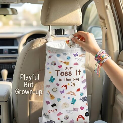Toss It in This Bag Funny Car Trash Hanging Bag for Light Interiors, Cute Garbage Can with Waterproof & Washable Material, Car Accessories Decor for Women -2 Pcs in Saudi Arabia