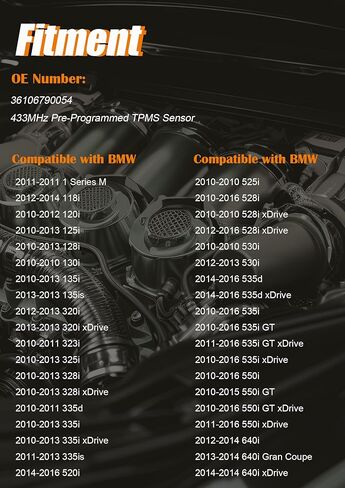 مستشعر مراقبة ضغط الإطارات المبرمج مسبقًا TPMS 36106790054 مناسب لسيارات BMW 128i 320i 325i 335i 520i 530i 535i 550i 640i 650i 740i 750i X1 X3 X5 X6 Z4، مناسب لميني كوبر - 433 ميجا هرتز (4) in Kuwait
