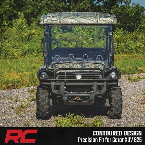 Rough Country Vented Full Windshield for John Deere Gator XUV 825 / XUV 855 – Scratch-Resistant Polycarbonate, 4 Adjustable Vents, Strap-On Install, Made in USA in Kuwait