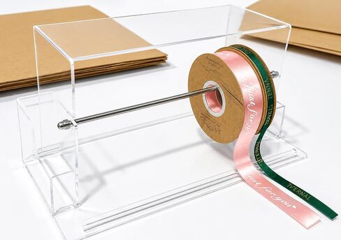 Ribbon Storage Rack - Acrylic Ribbon Spool Holder Organizer with Scissor & Tool Storage| - Ideal for Craft Room & Studios, Gift Wrapping Stations, Small Craft Shops and Boutiques - Clear in Saudi Arabia