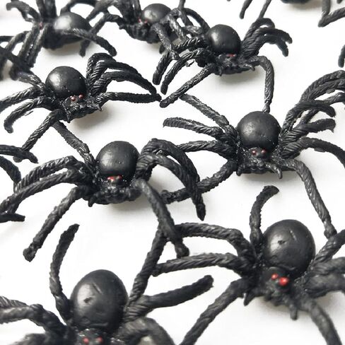 JIALWEN 50PCS Realistic Halloween Plastic Spiders Small Size Black Spiders Fake Spiders Prank Props for Halloween Party Decorations in Saudi Arabia
