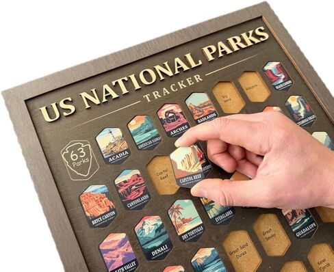 US National Parks Adventure Tracker - A Handcrafted Wooden Board to Track All 63 National Parks (Brown, L: 24 x 15 inch) in Saudi Arabia