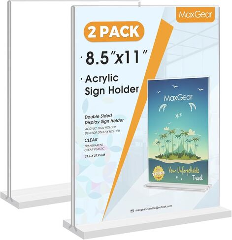 حامل لافتات أكريليك MaxGear مقاس 8.5 × 11 بوصة عبوتين، حامل عرض شفاف مزدوج الجوانب، حامل ورق على الطاولة، حامل قائمة عمودي، إطار بلاستيكي للمتاجر والمطاعم والفنادق والمكاتب in Kuwait