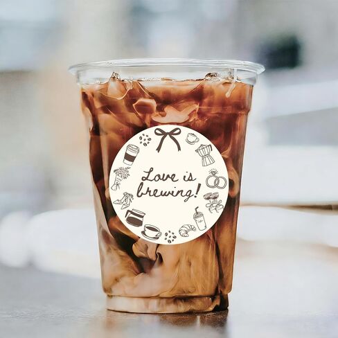 Whaline 100Pcs Love is Brewing Cup Stickers Beige Brown Coffee Theme Self-Adhesive Decals Waterproof Plastic Cup Labels for Bridal Shower Wedding Party Favors in Kuwait