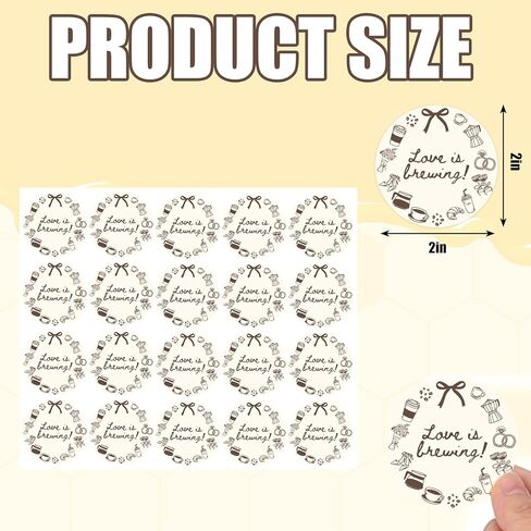Whaline 100Pcs Love is Brewing Cup Stickers Beige Brown Coffee Theme Self-Adhesive Decals Waterproof Plastic Cup Labels for Bridal Shower Wedding Party Favors in Kuwait