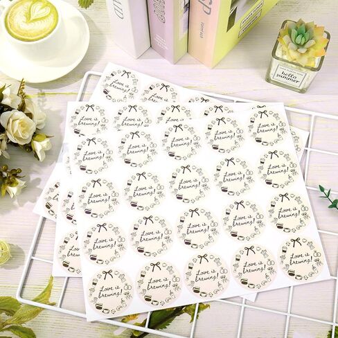 Whaline 100Pcs Love is Brewing Cup Stickers Beige Brown Coffee Theme Self-Adhesive Decals Waterproof Plastic Cup Labels for Bridal Shower Wedding Party Favors in Kuwait