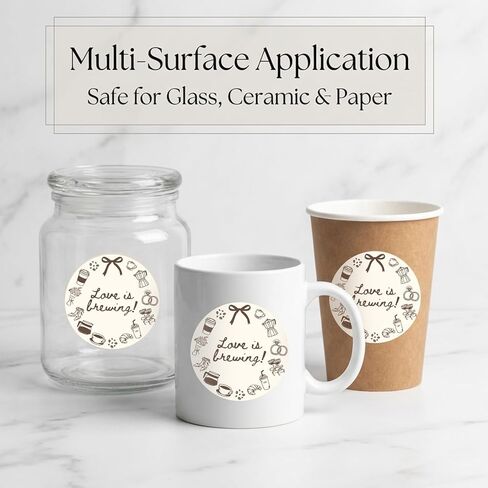 Whaline 100Pcs Love is Brewing Cup Stickers Beige Brown Coffee Theme Self-Adhesive Decals Waterproof Plastic Cup Labels for Bridal Shower Wedding Party Favors in Kuwait