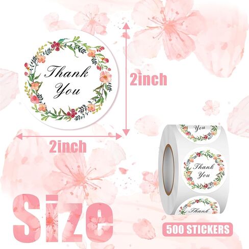 2" Inch 500PCS Thank You Stickers Roll for Small Business, Self-Adhesive Envelope Seals, Durable Labels for Packaging Gift Bags Birthdays Weddings Giveaways Bridal Showers Boxes&Orders, Shipping in Saudi Arabia