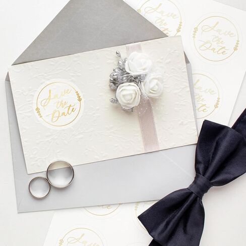 100 X Save The Date Envelopes Stickers, Gold Foil Transparent Wedding Invitation Seals, Embossed Save The Date Envelope Seals for Business Branding, Party Favors Gift Packaging in Kuwait